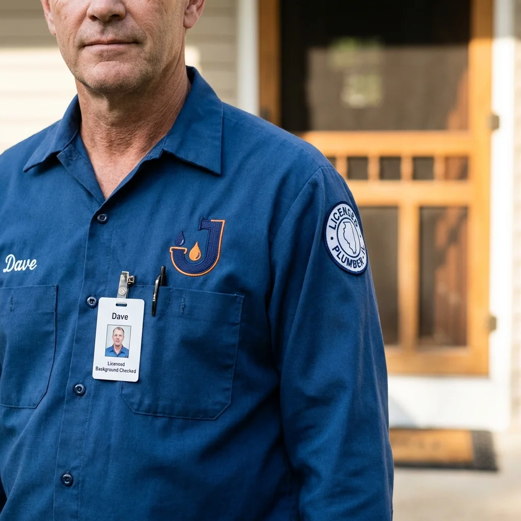 Licensed plumber showing ID badge in Theodore, AL