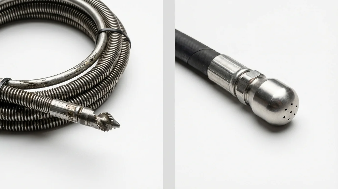 Drain snake cable and hydro jetting nozzle used for drain cleaning in Theodore, AL