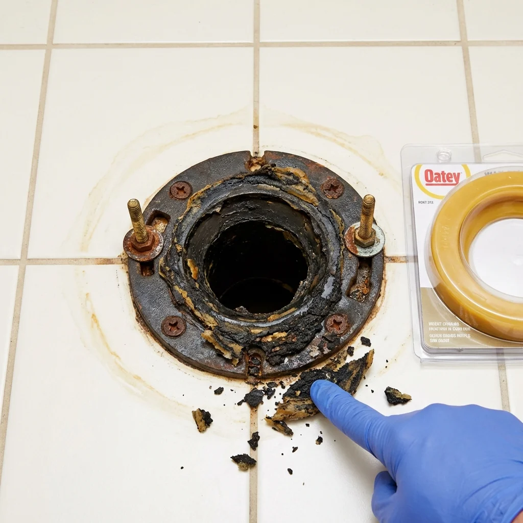 Failed wax ring showing water seepage at the base of a toilet in a Theodore, AL home