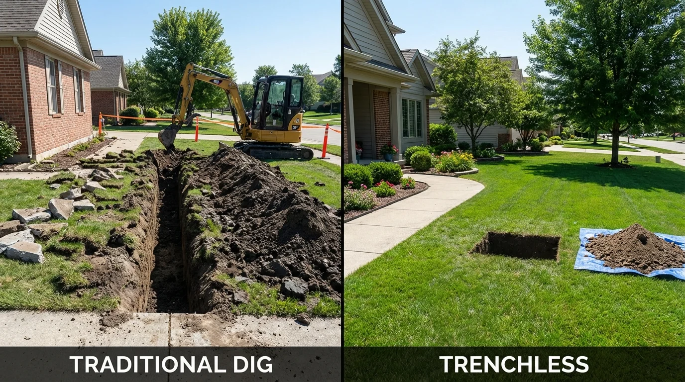 Trenchless sewer repair with minimal yard damage versus traditional excavation in Theodore, AL
